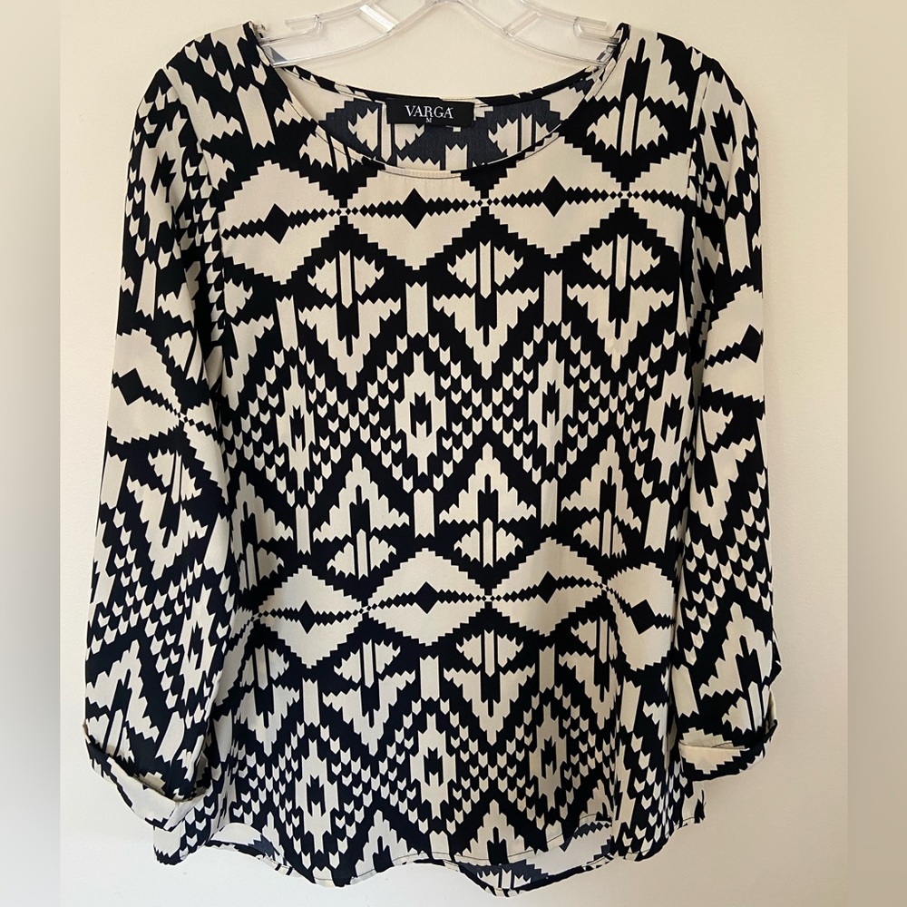 Black and white long sleeve Varga blouse
